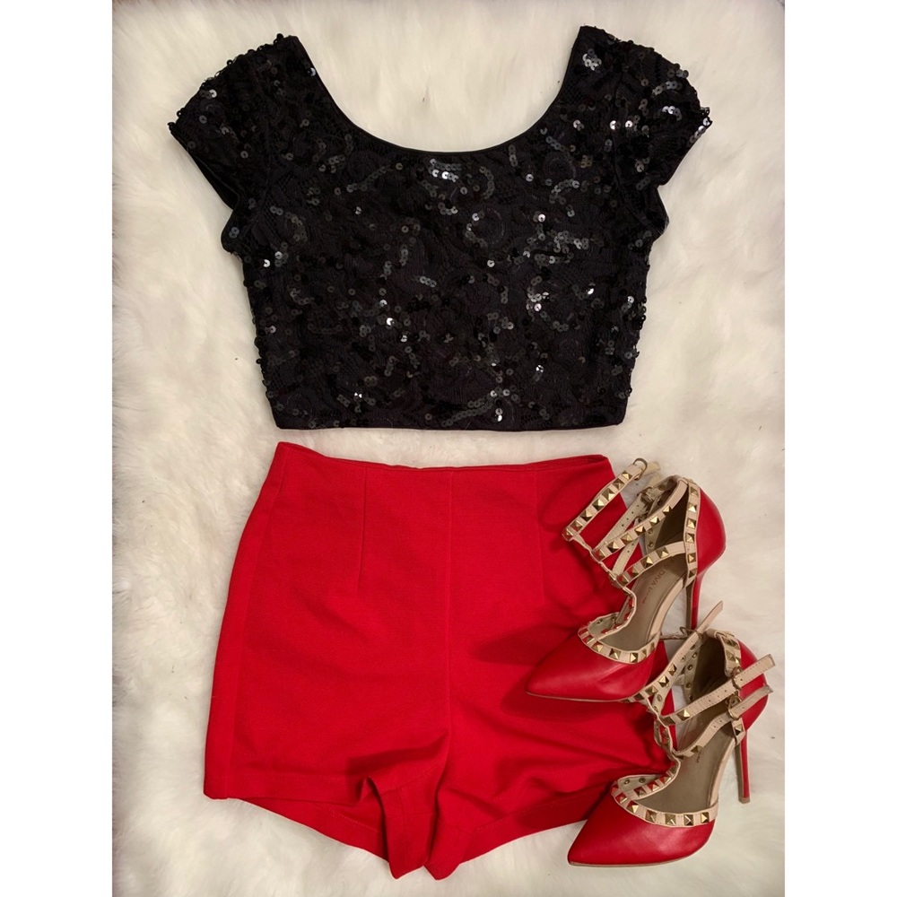 Black Sequin Crop Top